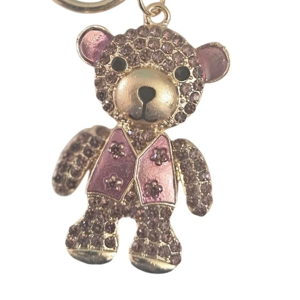 Sparkling Teddy Bear Keychain Rhinestone Encrusted Gold Tone Bag Charm Women‎